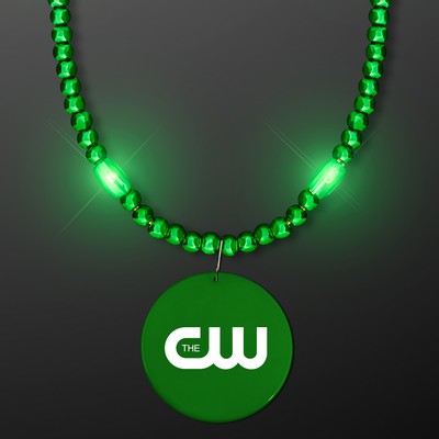 LED Green Glow Mardi Gras Beads - Domestic Imprint