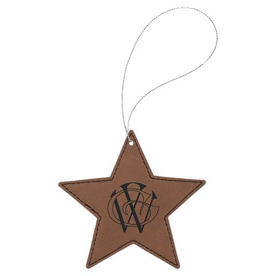 Dark Brown Laserable Leatherette Star Ornament w/Silver String