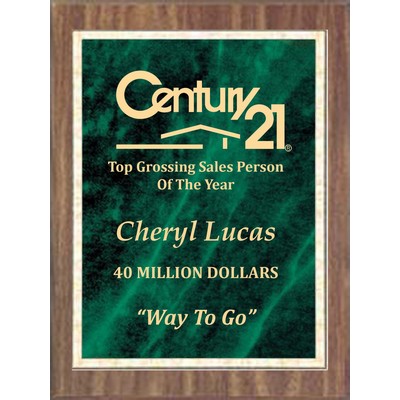 Economy Walnut Finish/Green Marble Mist Plaque Series, 8"x10"