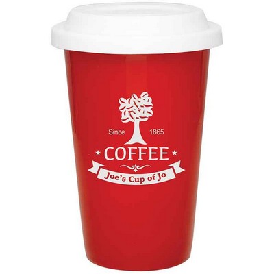 14 Oz. Red Ceramic Latte Cup, Engraved