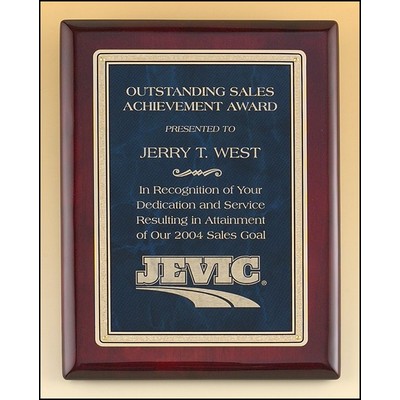 Airflyte® Rosewood Piano-Finish Plaque w/Sapphire Blue Marble Florentine Plate (10.5"x 13")