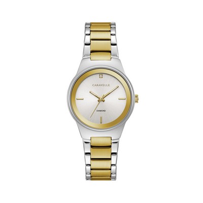 Caravelle Ladies Two Tone Stainless Steel Bracelet Watch Modern Dial with Diamond Accent