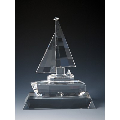 Sail Boat Set optical crystal award/trophy.