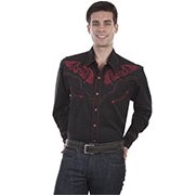 Men's Red Embroidered Shirt w/Studs