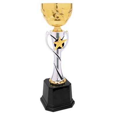 12 3/4" Silver/Gold Completed Metal Cup Trophy On Plastic Base