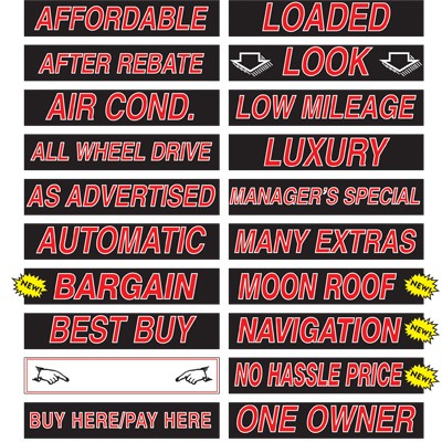 15" Red & Black Windshield Slogan Decals (Set of 12)