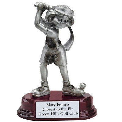 5½" Antique Pewter Comic Female Golf Hit & Swing Trophy