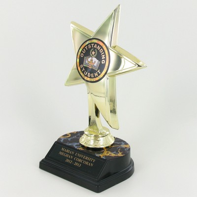 8" Star Trophy w/2" Mylar & Black Base