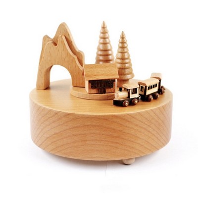 Train Clockwork Wooden Music Box