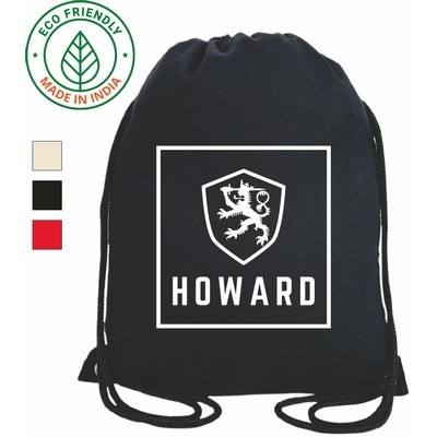 7 oz Cotton Canvas Drawstring Bag Black - Eco Friendly Sports & Gym Backpack 17 x 14