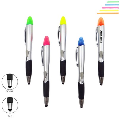 2 Side Highlighter Pen w/Stylus