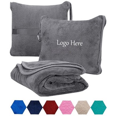 2 in 1 Travel Pillow Coral Fleece Blanket Set