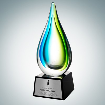 Art Glass Tropic Drop Award w/Silver Plate