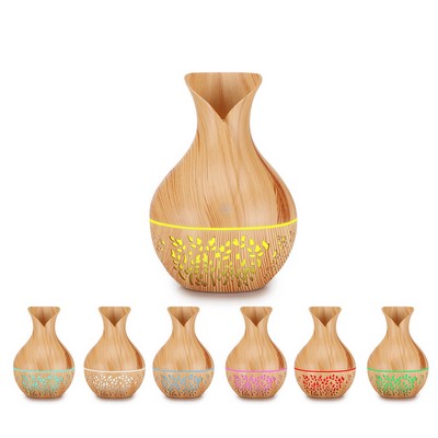 Hollowed Vase Shaped Wood Grain Aroma Humidifier with LED