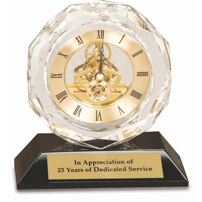 5 3/4" Clear Crystal Clock on Black Pedestal Base