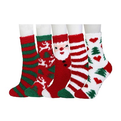 Christmas Fuzzy Socks 5 Colors One Packing