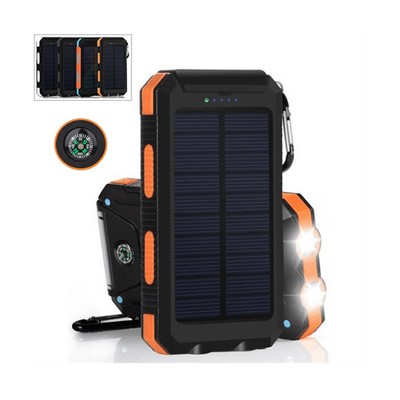 8000mAh Dual USB Solar Power Bank w/Compass & LED Flashlight