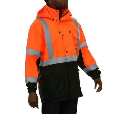 2 Tone Mesh Lined Parka with Detachable Hood -3M™ Scotchlite™/ Fluorescent Red-Orange