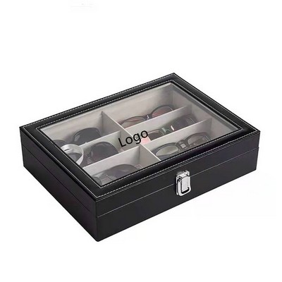 Leather Multi Sunglasses Organizer Eyeglasses Eyewear Display Case Eyeglasses Storage Holder Box