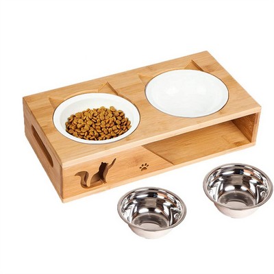 Wooden Elevated Dog Cat Bowls