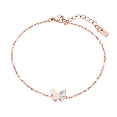 CJ Steelx Cubic Zirconia and High Polish Butterfly Bracelet - Rose Gold