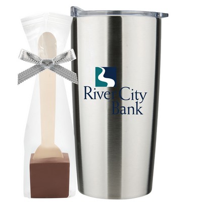 Promo Revolution - 20 Oz. Vacuum Sealed Straight Tumbler Gift Set w/Hot Chocolate Spoon