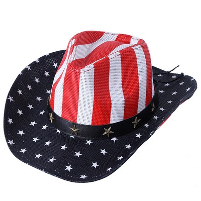 Panama American Flag Cowboy Straw Hat