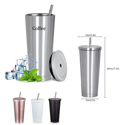 17 OZ Stainless Steel Skinny Tumbler with Straw and Lid