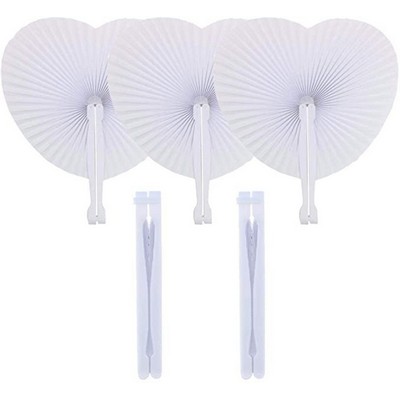 White Paper Heart Shaped Plastic Folding Fan