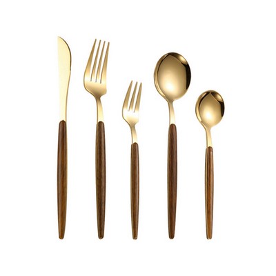 Imitation Wood Handle Stainless Steel Flatware Set