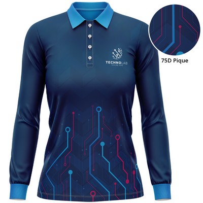 Women's 75D Pique Sublimation Long Sleeve Polo