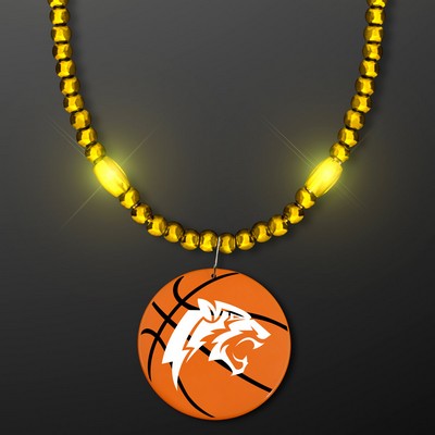 Yellow LED Bead Necklace with Basketball Medallion - Domestic Imprint