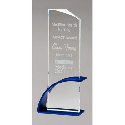 Wellton Glass Award with Blue Base, 10.125"H