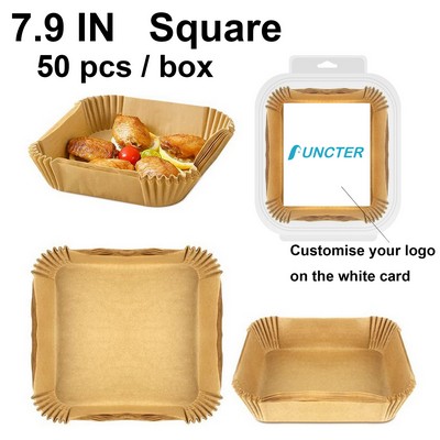 7.9" Square Air Fryer Disposable Paper Liners - 50 Pcs / Box