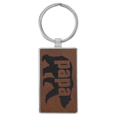 2 3/4" x 1 1/4" Laserable Leatherette/Metal Dark Brown Rectangle Keychain