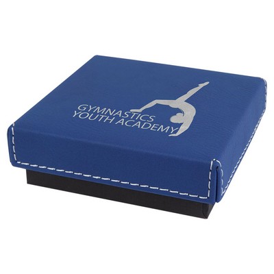 3 1/2" x 3 1/2" Blue/Silver Medal Box with Laserable Leatherette Lid