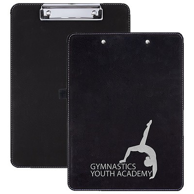 9" x 12 1/2" Black/Silver Laserable Leatherette Clipboard