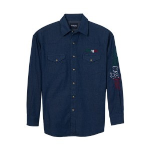 Wrangler® Logo Men's Chambray Blue Long Sleeve Shirt