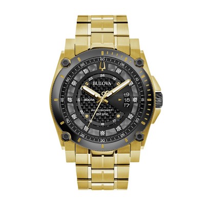 Bulova® Men's Precisionist Gold Watch w/Black Dial & Diamonds