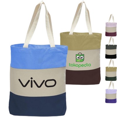 12 oz. Cotton Canvas Tri-Color Promotional Tote Bag USA Decorated (15" x 15")