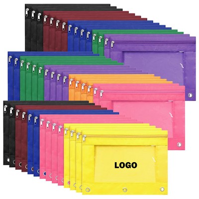 Oxford Cloth 3 Ring Binder Pencil Bag With Zipper