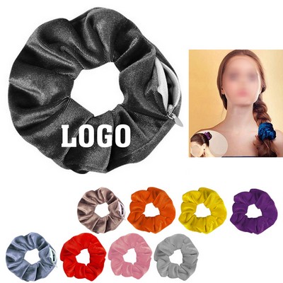 Printed Elastic Scrunchies Hair Tie With Zipper Pocket