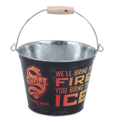 5 Quarts Beverage Tin Ice Bucket with Wooden Handle