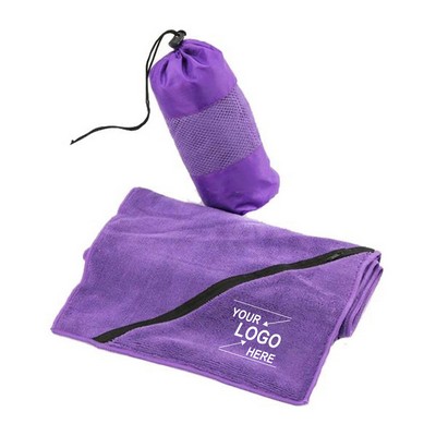 Microfiber Towel with Zipper Pocket and Mesh Bag