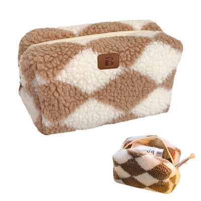 Lambswool Checkerboard Travel Makeup Bag