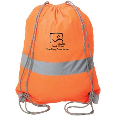 Hi Vis Sports Cinch Bag Reflective Tape Safety Drawstring Backpack