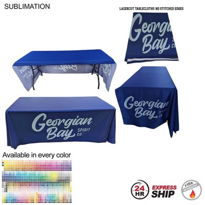 24Hr Express Ship - 6' LazerCut 3-Sided PREMIUM Sublimated Tablecloth, Drape Style, Open Back