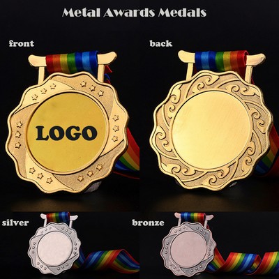 2 1/2" Zinc Alloy Metal Awards Medals with Rainbow Ribbon