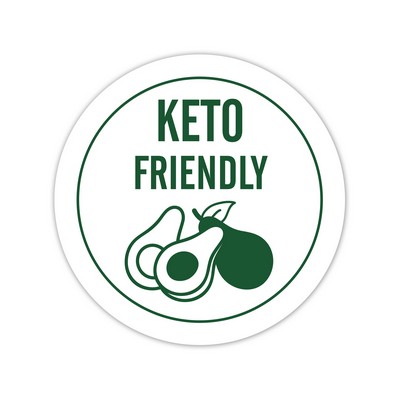 Stock Sticker Circle preprinted with "Keto Friendly" (1 1/2" diameter)