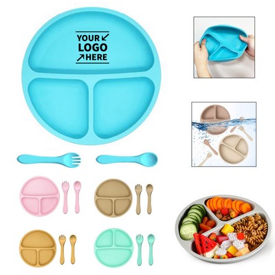 Silicone Baby Plates with Forks and Spoons